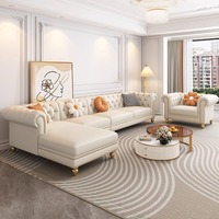Ensemble de canapés en cuir véritable français pour salon, rangée droite avec angle, style luxe léger américain, ensemble de canapés en cuir européen