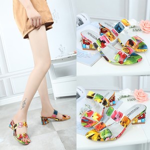 Summer New Thick for Women's Outwear, Head One Line Drag, Square Middle Heel Slippers - Product Image 2