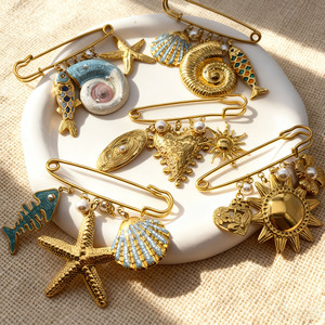 SSeesy Nova Série Marinha Estilo Natural <span class=keywords><strong>DIY</strong></span> Broche de Aço Inoxidável Acessórios de Moda Femininos Originais Personalizados - Product Image 1
