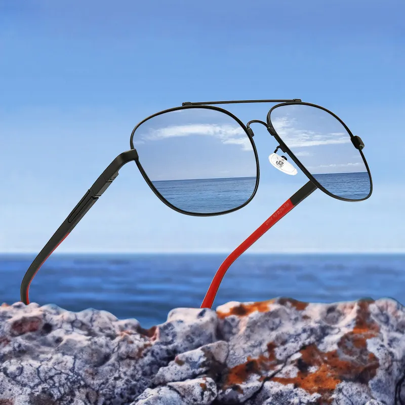 Classic square metal frame men women fasion sun glasses photochromic lens polarized driving sunglasses for men