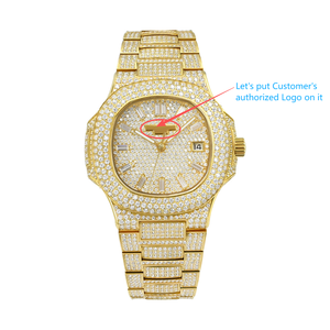 OEM dia Logo MOQ 1PCS Fashion Modern Men's Ice Crystal VVS Moissanite <b>Watch</b> Mechanical Square <b>Case</b> Luxury Wrapped 40mm Hip Hop - Product Image 1