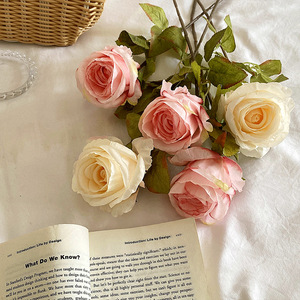 Ramo de Rosas Artificiales, Flores de Seda Rosa, Alta Simulación, Decoración para Bodas y Hogar, Moldeado por Inyección, Reutilizable - Product Image 2