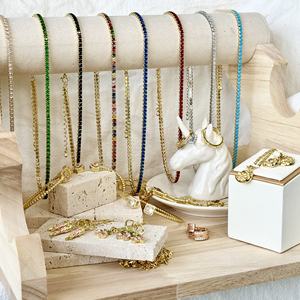 18k 金镀金 3.5 毫米杯形链网球链时尚颈链项链，带 4 爪镶嵌 CZ Oro Laminado 新款时尚珠宝 - Product Image 1