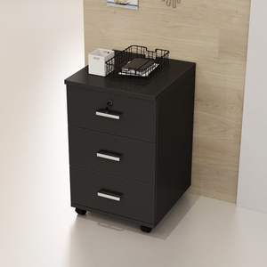 Meuble de classement mobile à 3 tiroirs verrouillable, couleur blanc noyer clair, type push-pull - Product Image 3