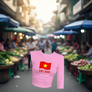 เสื้อยืดแขนยาวผู้หญิงเวียดนาม คอกลม พิมพ์ลายธงชาติ ทรงปกติ ผ้ายืดโพลีเอสเตอร์ สไตล์ Y2K ใส่ได้ทุกฤดู - Product Image 2