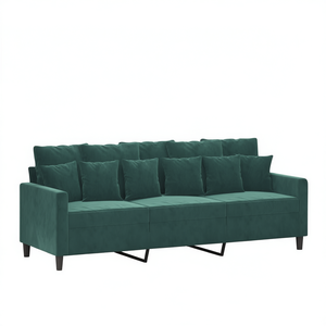 โซฟา 3 ที่นั่งกำมะหยี่สีเขียวเข้ม โพลีเอสเตอร์ 100% โครงโลหะ ห้องนั่งเล่น ดีไซน์ทันสมัย - Product Image 1
