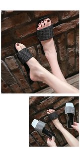 Sandales plates à strass pour femmes, tendance, à bout ouvert, scintillantes, pour l'été, chaussures décontractées d'extérieur - Product Image 3