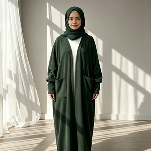 Manteau Abaya ouvert en coton chaud d'hiver avec poches, vêtements décontractés pour femmes musulmanes, couleur unie, manches longues (1997) - Product Image 4