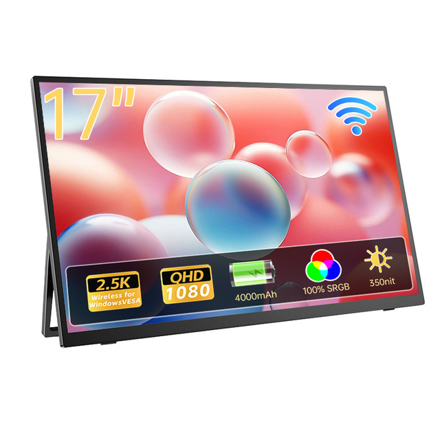 Eimio 17" Ultra-Light Wireless Portable Monitor Built-in Battery for Travel Slim Case Dual Screen Portable Monitor