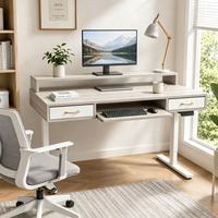 Bureau debout électrique pliable moderne avec plateau en bois, tiroirs de rangement, hauteur réglable, poste de travail motorisé pour ordinateur de bureau