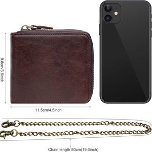 For Men's Vintage Chain <b>Wallet</b> Real Leather Zipper Bifold Short <b>RFID</b> Blocking Anti-Theft Coin Pocket Purse Travel - Product Image 2