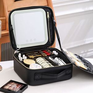 Custom Female Cosmetic <b>case</b> Bag With LED Light Mirror Large Capacity Travel Portable Cosmetic Bag Desktop <b>Makeup</b> <b>Case</b> Box - Product Image 3