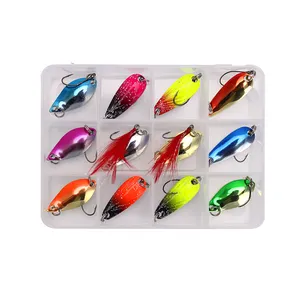 WEIHE 12 pieces Fishing Spoon Lure Set Metal Trout Lures with Single Hook Casting Bass Jig bait Spoon Fishing lure kit