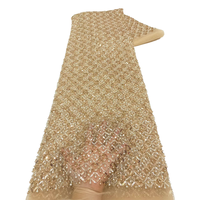 NI.AI Dernière Collection Tissu en Dentelle de Tulle à Mailles Filetées, Style Luxe, Perlé, Motif Géométrique en Grille de Diamants, Franges de Perles et Paillettes pour Mariage