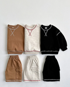 Completo Estivo Unisex per Neonati con Felpa con Dettagli a Punto Croce e Pantaloncini Cargo in Spugna Francese - Product Image 5