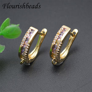 Bonne qualité Anti <span class=keywords><strong>rouille</strong></span> plaqué or coloré CZ pavé U forme levier dos rond boucle d'oreille fermoir crochets pour les femmes fabrication de bijoux - Product Image 3