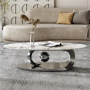Unique stainless steel shaped design coffee table postmodern light luxury oval rock panel furniture living room