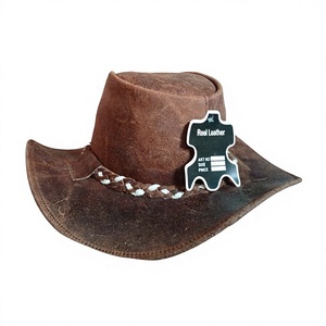 Real Leather Cowboy <b>Hat</b> <b>Summer</b> Vintage Fashion Unisex Brown Nail Bead Embroidery Outdoor Casual Adult 56-58CM - Product Image 1