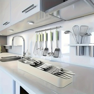 Plateau à <span class=keywords><strong>couverts</strong></span> pliable pour tiroir de cuisine, organisateur fonctionnel pour le rangement des couteaux, fourchettes et cuillères, boîte de rangement en plastique PP pour utilisation sur table - Product Image 6