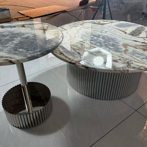 Ensemble de table basse en marbre blanc rond en acier inoxydable de luxe pour hôtel villa meubles de maison - Product Image 4