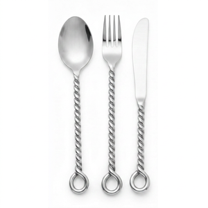 Ensemble de couverts en acier inoxydable avec manche torsadé, cuillère, fourchette, couteau, finition miroir haute brillance, compatible lave-vaisselle, design minimaliste, usage domestique - Product Image 1