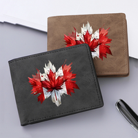 Dompet Kulit PU Sederhana Pria Motif Daun Maple Dompet Tipis Saku Koin Resleting Slot Kartu Kredit Banyak Slot Hadiah Kustom