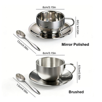Nouvelle Tasse à Café Design, Haute Qualité, en Acier Inoxydable 304 Double Paroi Argenté, Tasse à Lait et Thé avec Soucoupe