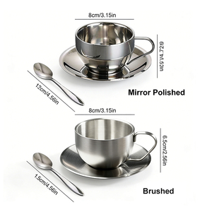 Nuova Tazza da Caffè di Design in Acciaio Inox 304 Doppio Strato Argento di Alta Qualità con Piattino per Latte <span class=keywords><strong>e</strong></span> Tè - Product Image 2