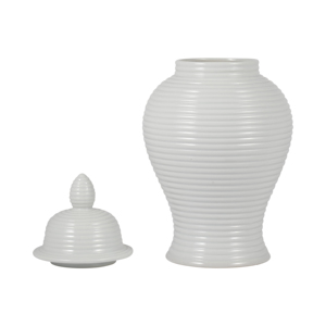 Vaso decorativo in ceramica con texture a coste per soggiorno, accessorio moderno per la casa - Product Image 2