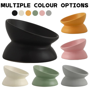 ชามเซรามิกสำหรับสัตว์เลี้ยงแบบพกพา ดีไซน์ใหม่ หลายสี ยกสูง เป็นมิตรกับสิ่งแวดล้อม ทันสมัย ปากชามเอียง สำหรับสุนัขและแมว - Product Image 2