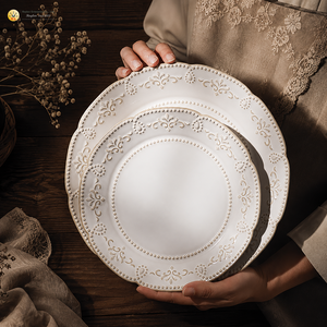 <span class=keywords><strong>Assiette</strong></span> en porcelaine haute température RAYLON, design personnalisé, luxe moderne, style ferme, bord perlé blanc, embossée, surglacée - Product Image 3