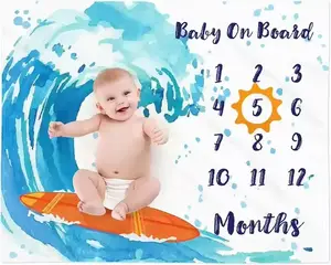 사용자 정의 인쇄 밍키 아기 담요 바다 보육 플란넬 1-12 개월 월간 아기 이정표 담요