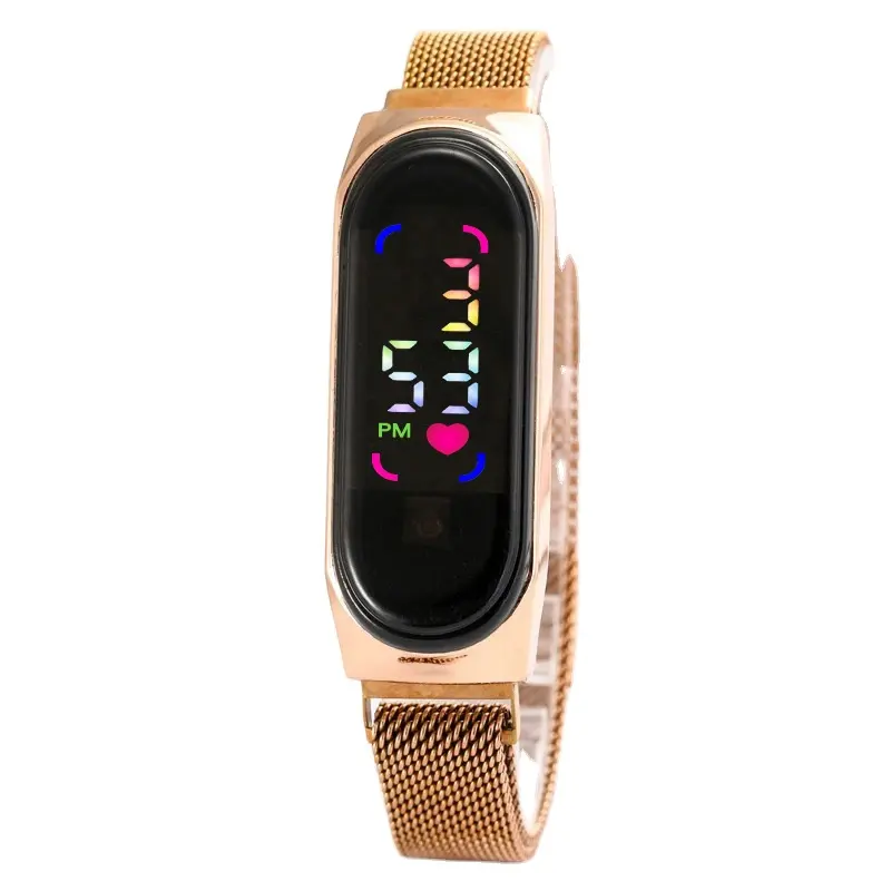 2024 Hot Selling Magnetische Band Sport Waterdichte Lichtgevende Kinderen Metalen Digitale Horloge Touchscreen Elektronisch Led Horloge Cadeau