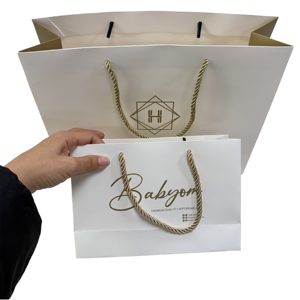 Luxury Coated Paper Shopping <b>Bag</b> with Twisted Rope Handle Recycled Materials Screen Printed <b>Craft</b> Design - Product Image 1
