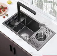 Lave-gobelet Nano fait main évier de cuisine noir en acier inoxydable caché