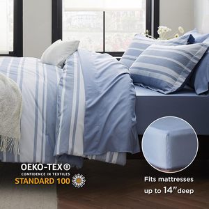 7-Piece Reversible Blue Sọc <span class=keywords><strong>Comforter</strong></span> Set cation nhuộm giường Túi Tấm vỏ gối shams - Product Image 5