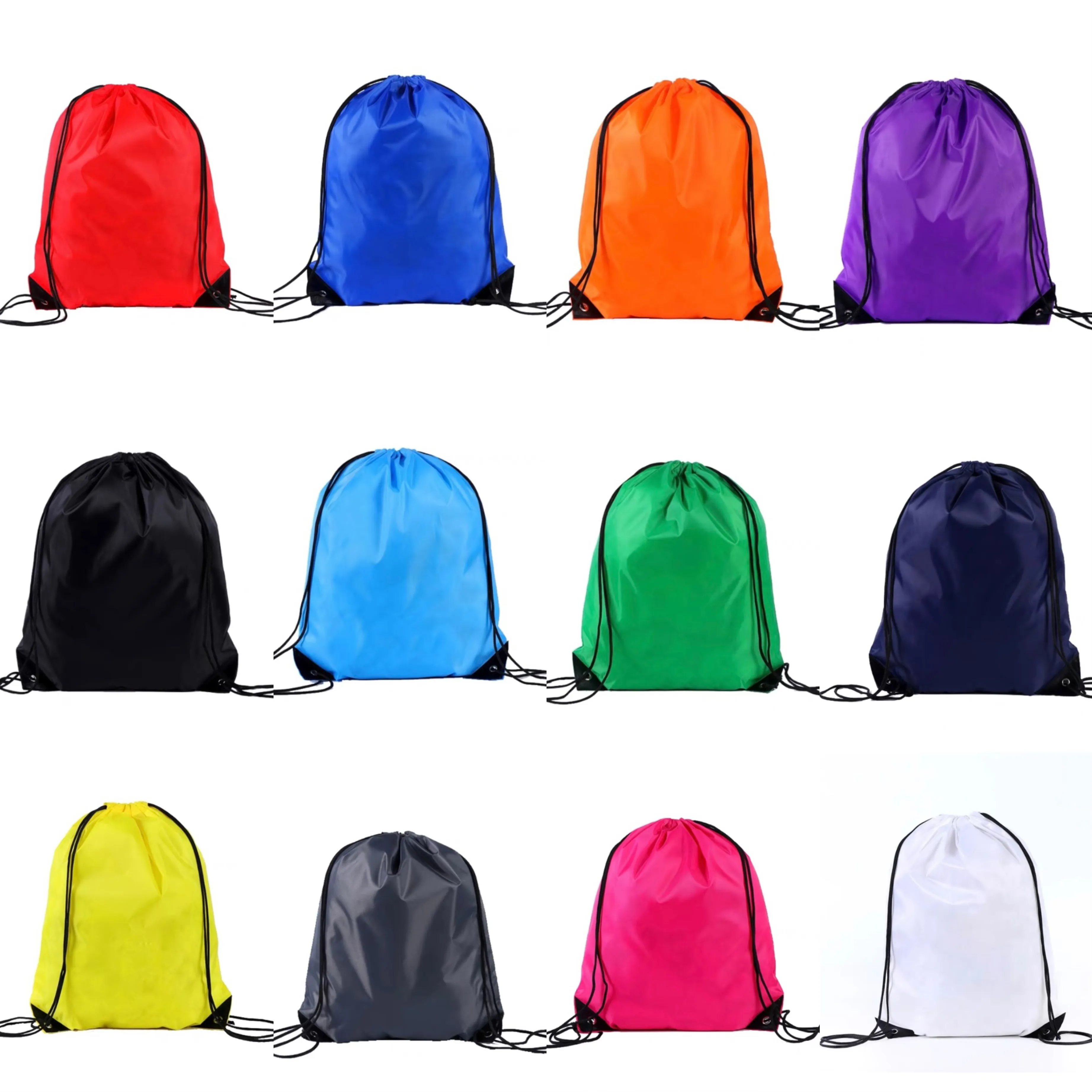 Bolsa esportiva promocional de fábrica para academia de ginástica, mochila com cordão de nylon e poliéster à prova d'água 210d