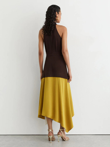 Robe longue sans bretelles à imprimé tropical en mousseline bleue, dos nu, coupe droite, tenue décontractée d'été - Product Image 1