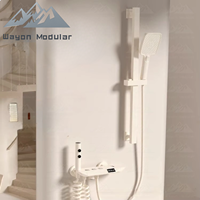 Système de douche numérique Wayon moderne blanc crème avec touches de piano et étagère de rangement