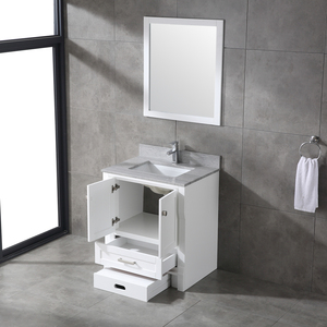 Meuble-lavabo carré moderne blanc en bois, autoportant, écologique, durable et résistant à l'eau, avec vasque en céramique pour salle de bain - Product Image 4
