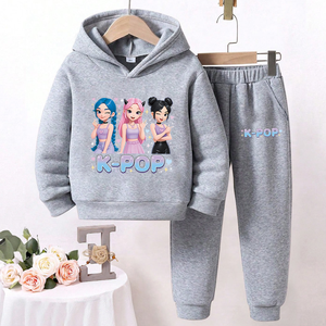 Set di Abbigliamento Termico alla Moda per Bambine, <span class=keywords><strong>Felpa</strong></span> Grigia con Stampa Cartoon e Pantaloni Casual, Abbigliamento Quotidiano per Bambini, Ordine all'Ingrosso - Product Image 1