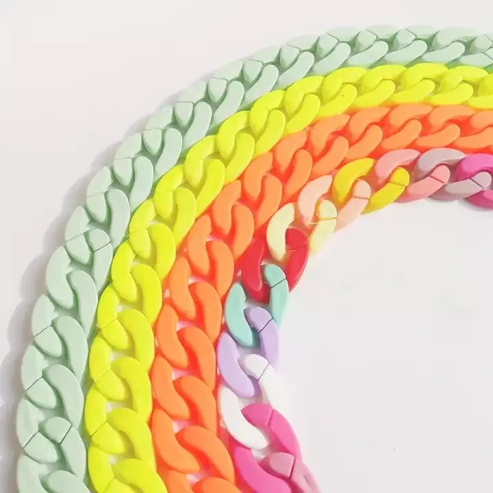 Luxury Colorful Rubber Feel Matt Acrylic Chunky Link Crossbody Purse Bag Plastic Chain Accessories Shoulder Strap