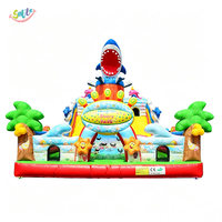 Parcours d'obstacles gonflable géant avec toboggan, thème requin, qualité commerciale, château gonflable pour enfants, location pour entreprises