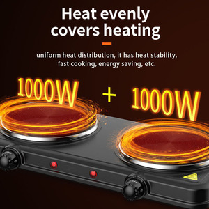 Electric Stove 1000W Double Burner Radiant Heating <b>Adjustable</b> Temperature EU Plug - Product Image 1