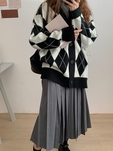 <span class=keywords><strong>Cardigan</strong></span> <span class=keywords><strong>rosa</strong></span> stile coreano per le donne 2024 autunno inverno maglione Plaid a maglia larga <span class=keywords><strong>donna</strong></span> monopetto a maniche lunghe maglieria - Product Image 4