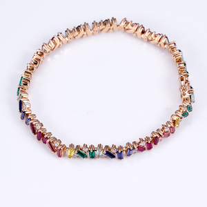 Pulsera de tenis MSB-598 de oro de 18 quilates con gemas multicolor de corte baguette engastadas en canal, de lujo para mujer, para uso diario - Product Image 1