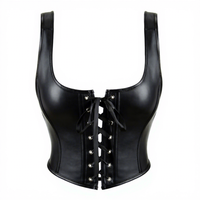 Chuangerm En stock 2026 Meilleures ventes Corset style palais sans manches à lacets au dos Noir en cuir effet gainant Crop top pour femme