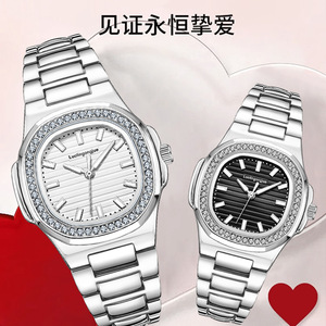 Reloj <span class=keywords><strong>de</strong></span> Pareja Duke Romántico para el Festival Qixi, Fase Lunar, Acero Inoxidable, Completamente Adornado con Diamantes, Mecánico Automático, para Regalo - Product Image 2