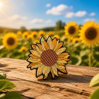 Broche en émail souple Tournesol Mignon à Pétale Unique Dégradé, en Métal Doré, Badge de Revers, Cadeau Botanique Naturel, Vente en Gros