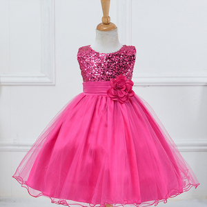 Vestido de lentejuelas con cinturón de flores para niñas, vestido largo esponjoso de tul, sin mangas, vestido de princesa para fiesta, 10 colores - Product Image 6